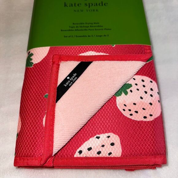 Kate Spade Strawberry Pattern Dish Drying Mats Red Pink Set of 2 NWT - Picture 2 of 4